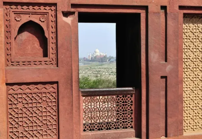 Framed Print : Asia, India, Uttar Pradesh, Agra. A view of the Taj Mahal from inside the Red Fort