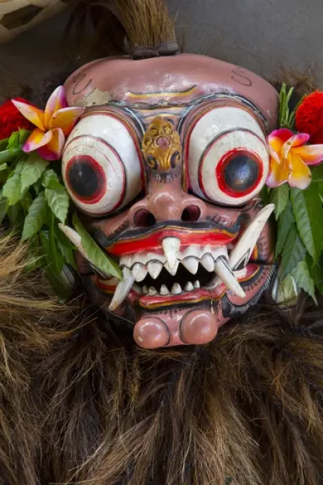 Framed Print : Asia, Indonesia, Bali. Barong ceremonial performance mask decorated with red Hybiscus Framed Print : Asia, Indonesia, Bali. Barong ceremonial performance mask decorated with red Hybiscus