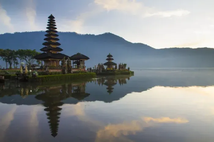Framed Print : Asia, Indonesia, Bali. Sunrise at Bali water temple: Ulun Danu Temple in Lake Bratan Framed Print : Asia, Indonesia, Bali. Sunrise at Bali water temple: Ulun Danu Temple in Lake Bratan