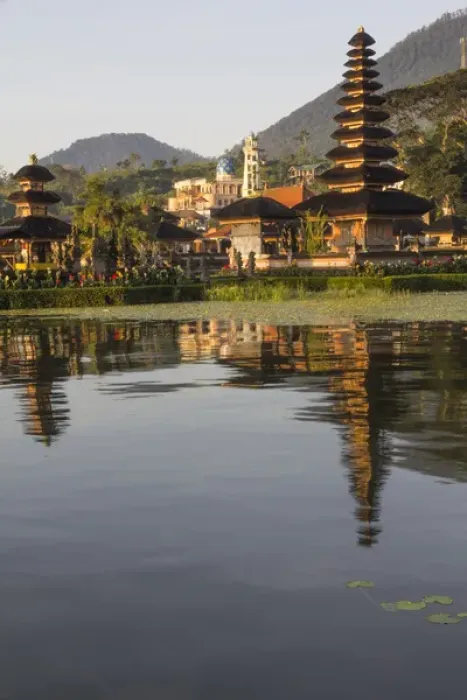 Framed Print : Asia, Indonesia, Bali. Sunrise at Bali water temple: Ulun Danu Temple in Lake Bratan Framed Print : Asia, Indonesia, Bali. Sunrise at Bali water temple: Ulun Danu Temple in Lake Bratan