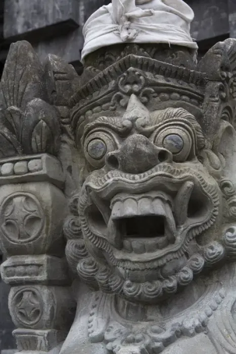 Framed Print : Asia, Indonesia, Bali. Temple Statue in a sacred Balinese Hindu site