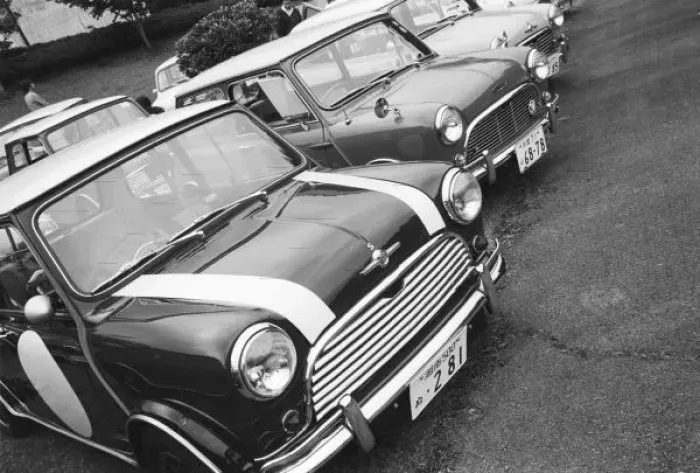 Framed Print : Asia, Japan, Gotemba. Gotemba Ferrari Museum; rally of English Minis