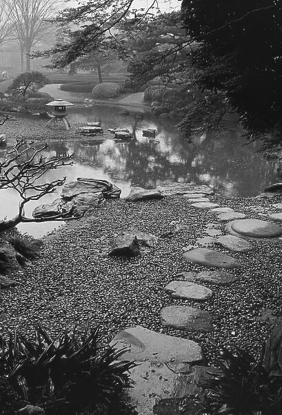 Asia, Japan, Tokyo, Details, Imperial Palace Gardens, Black and white image