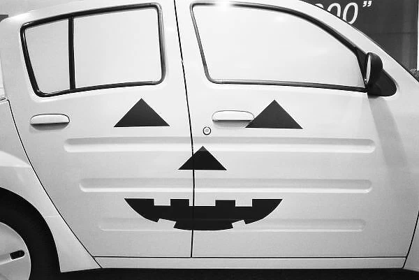 Asia, Japan, Tokyo. Toyota Will, Vi car painted to look like Halloween Pumpkin, . Aoyama