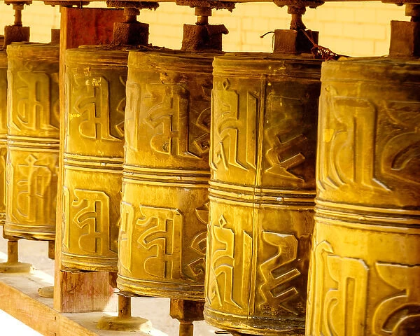 Asia, Mongolia, Ulaanbaatar, Gandantegchinlen (Gandan) Monastery. Prayer wheels