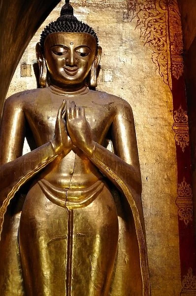 Asia, Myanmar (Burma), Bagan. A Buddha statue in Ananda Temple