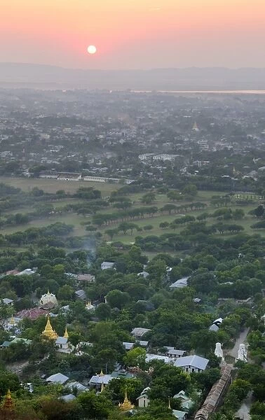 Asia, Myanmar (Burma), Mandalay. Sunset from the top of Mandalay hill