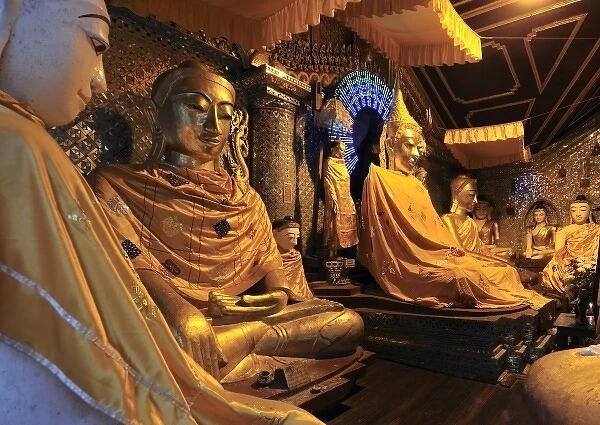 Asia, Myanmar (Burma), Yangon (Rangoon). Buddhist statues in the Shwedagon Pagoda in Yangon