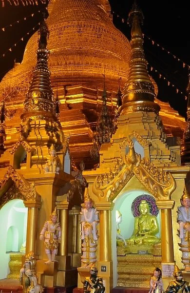 Asia, Myanmar (Burma), Yangon (Rangoon). Small shrines at the Shwedagon Pagoda in Yangon
