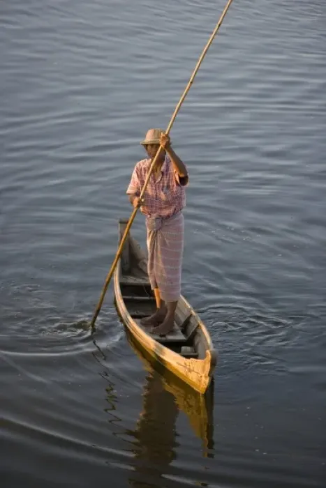 Framed Print : Asia, Myanmar, Mandalay, Man in the boat Framed Print : Asia, Myanmar, Mandalay, Man in the boat