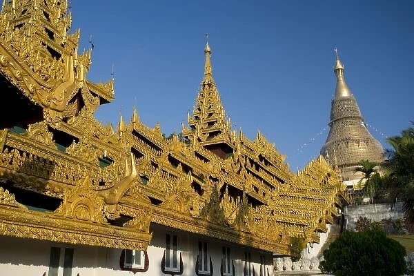 Asia, Myanmar, Yangon. Golden stupa of Shwedagon Pagoda, largest in Burma