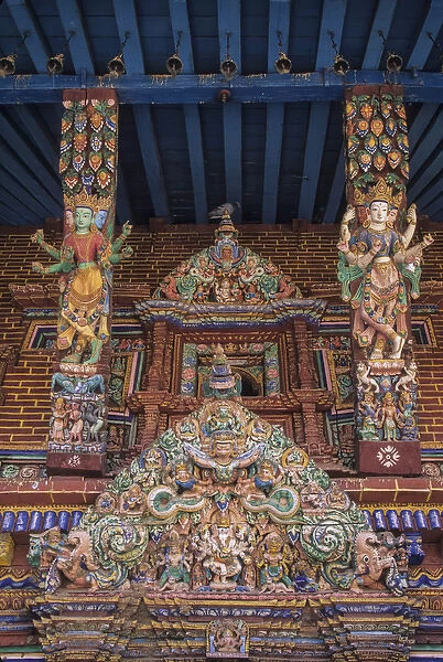 Asia, Nepal, Kathmandu Valley, Patan, multi-armed Hindu goddesses on struts of Minanath