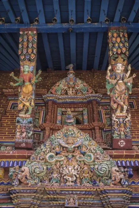 Framed Print : Asia, Nepal, Kathmandu Valley, Patan, multi-armed Hindu goddesses on struts of Minanath Framed Print : Asia, Nepal, Kathmandu Valley, Patan, multi-armed Hindu goddesses on struts of Minanath