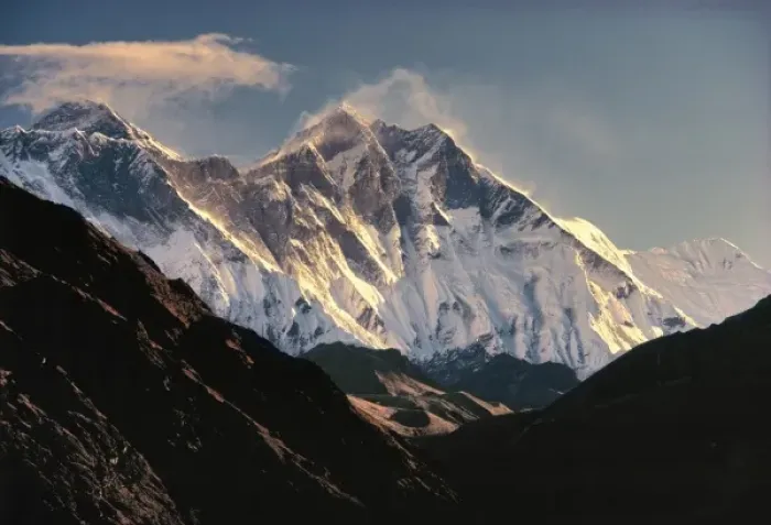 Framed Print : Asia, Nepal, Sagarmatha NP. Fierce winds whip snow off Mt. Everest, on the left