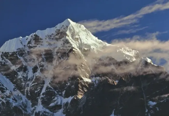 Framed Print : Asia, Nepal, Sagarmatha NP. Wispy sunrise clouds glance off Tawache Peak, Sagarmatha NP