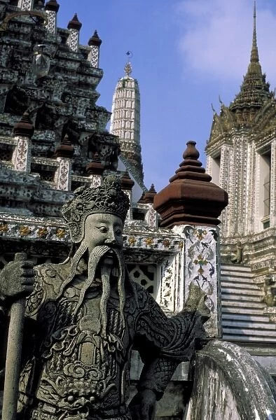 Asia, Thailand, Bangkok. Wat Arun (Temple of Dawn), temple guardian