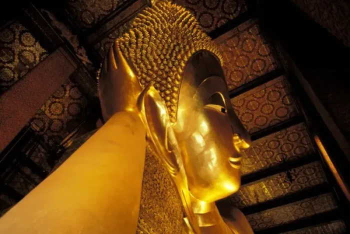 Framed Print : Asia, Thailand, Bangkok. Wat Po, Golden reclining Buddha