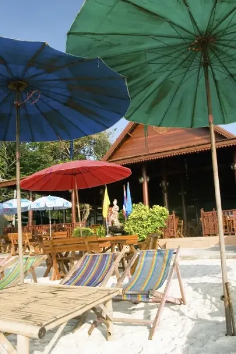 Framed Print : Asia, Thailand, Ko Samet, Soon Thorn Phu beach of Koh Samet and Umbrellas