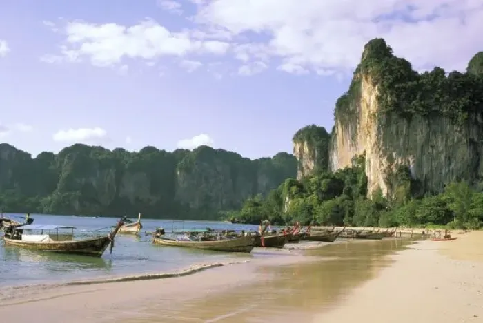 Framed Print : Asia, Thailand, Krabi. West Railay Beach, long tail boats Framed Print : Asia, Thailand, Krabi. West Railay Beach, long tail boats