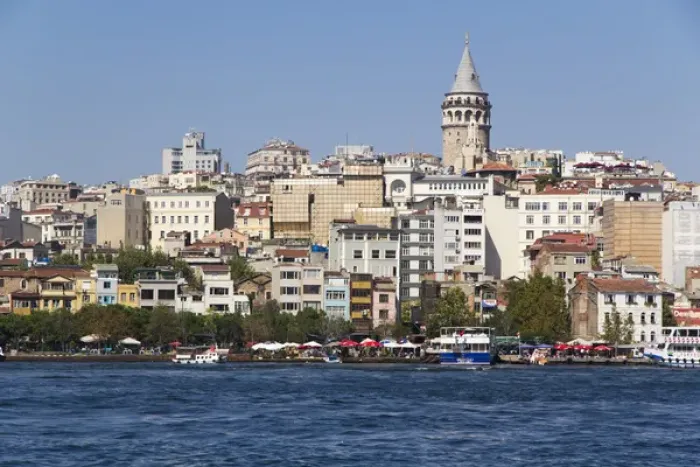 Framed Print : Asia, Turkey, Istanbul. Galata Tower, seen from the Golden Horn, Seraglio Point and Old Istanbul