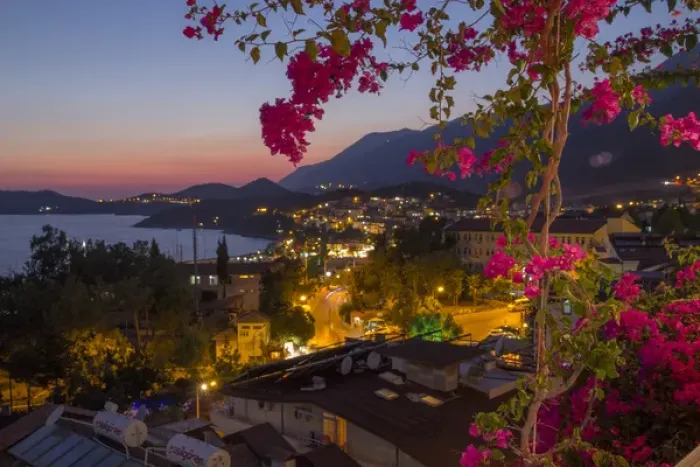 Framed Print : Asia, Turkey, Kas. Sunset over Kas. Kas is a small fishing, diving, yachting and tourist town