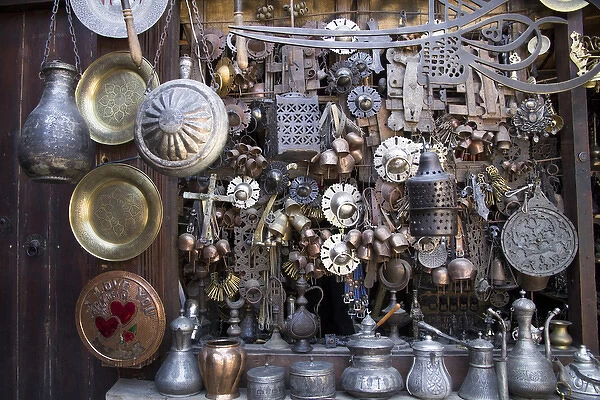 Asia, Turkey, Safranbolu. Marketplace displaying copper, tin, brass and locally welded