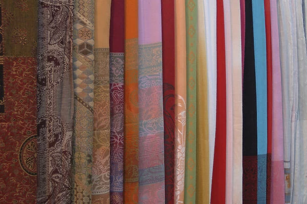 Asia, Vietnam. Colorful fabric for sale, Hoi An, Quang Nam Province