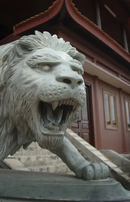 Framed Print : Asia, Vietnam. Lion scupture at Chau Doc, Sam Mountain