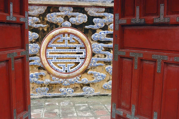 Asia, Vietnam. Ornate wall at the Citadel, Hue, Thua Thiena'Hue
