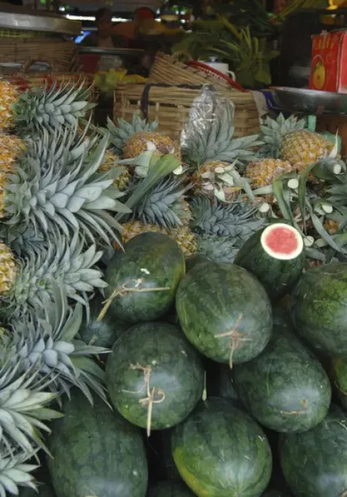 Framed Print : Asia, Vietnam. Watermelons and pineapples for sale at a local market, Can Tho Framed Print : Asia, Vietnam. Watermelons and pineapples for sale at a local market, Can Tho