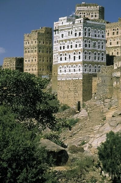 Asia, Yemen, Al Hajjara. Buildings and only gate