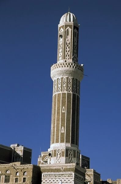 Asia, Yemen, Old Sana a. Mosque minaret