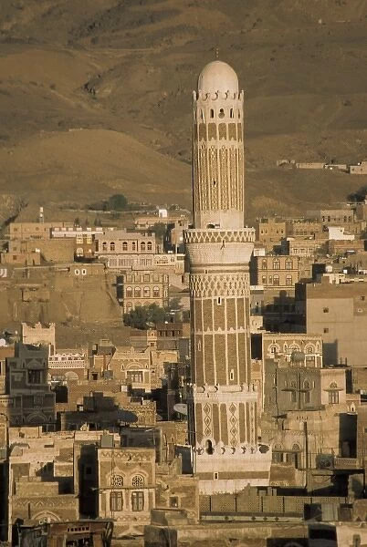 Asia, Yemen, Sana a. Old city and mosque minaret