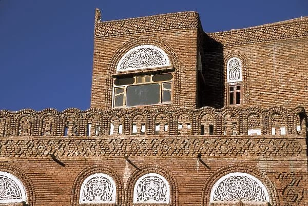 Asia, Yemen, Sana a. Yemeni architecture detail