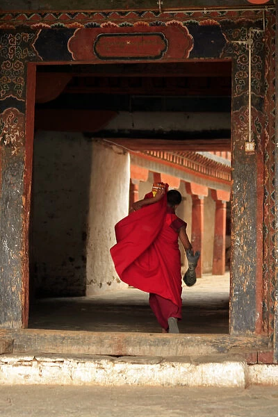Asias, Bhutan, Wangdue. Monk at Wandu Phodrang Dzong