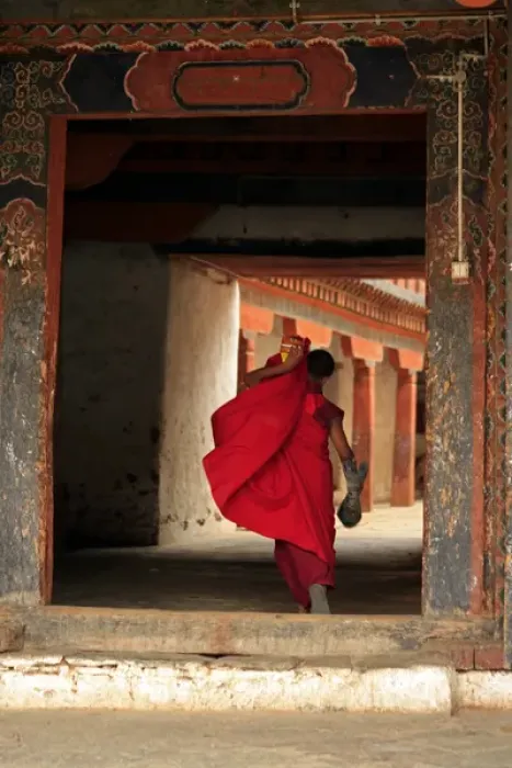Framed Print : Asias, Bhutan, Wangdue. Monk at Wandu Phodrang Dzong