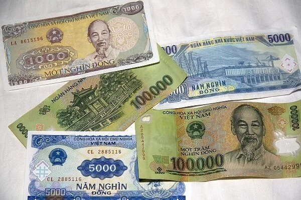 Assorted Vietnamese dong currency in Ho Chi Minh City, Vietnam