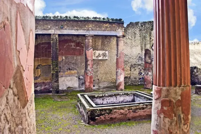 Framed Print : Atrium (courtyard) of House with Telephus relief, Herculaneum archaeological site Framed Print : Atrium (courtyard) of House with Telephus relief, Herculaneum archaeological site