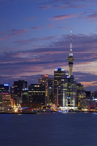 Auckland Central Business District, Skytower, and Waitemata Harbour, North Island, New Zealand