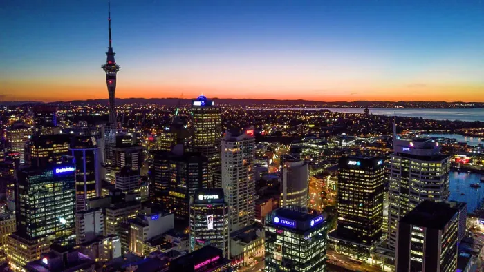 Framed Print : Auckland, New Zealand. The Auckland Skytower and harbor at night Framed Print : Auckland, New Zealand. The Auckland Skytower and harbor at night
