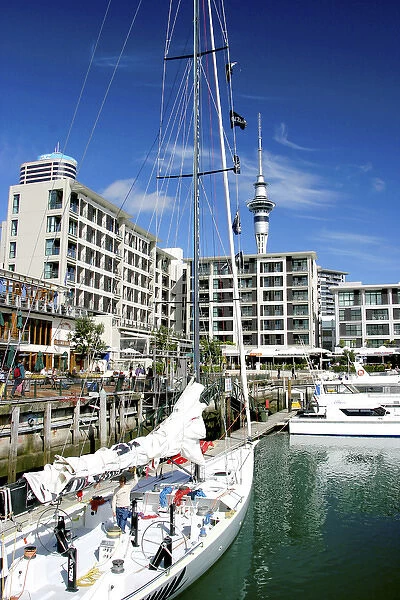 Auckland, New Zealand. Aucklands world famous harbor and skytower as seen from the water