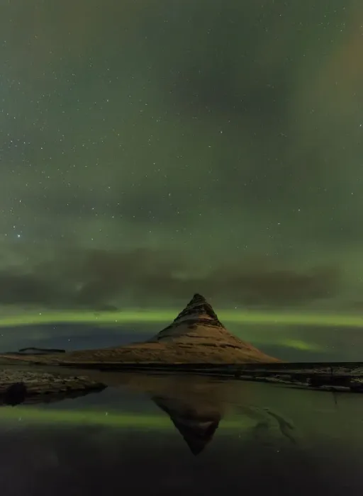 Framed Print : Aurora borealis reflects below Kirkjufell aka Church Mountain on the Snaefellsnes
