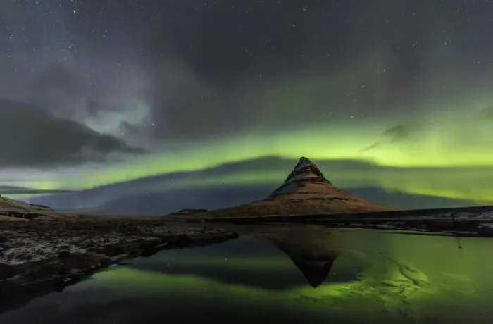 Framed Print : Aurora borealis reflects below Kirkjufell aka Church Mountain on the Snaefellsnes Framed Print : Aurora borealis reflects below Kirkjufell aka Church Mountain on the Snaefellsnes