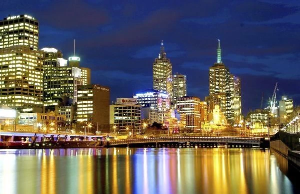 Australia. Melbourne, Australia. A nighttime view of the lights