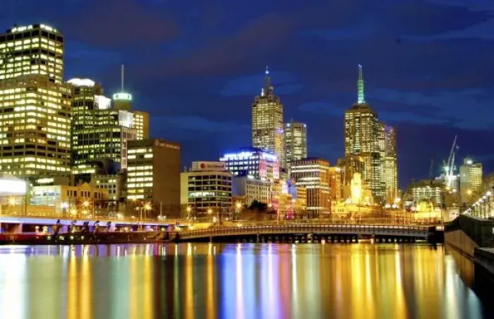 Framed Print : Australia. Melbourne, Australia. A nighttime view of the lights Framed Print : Australia. Melbourne, Australia. A nighttime view of the lights