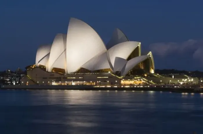 Framed Print : Australia, Sydney. Opera House at night on waterfront