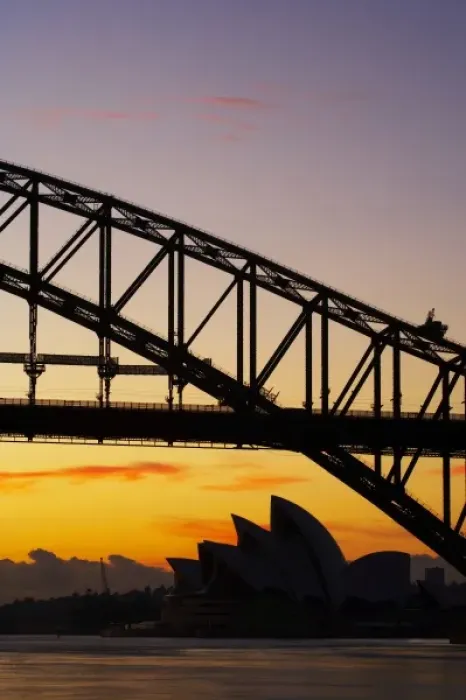 Framed Print : Australia, New South Wales, Sydney, Sydney Harbour Bridge and Sydney Opera House at Dawn Framed Print : Australia, New South Wales, Sydney, Sydney Harbour Bridge and Sydney Opera House at Dawn