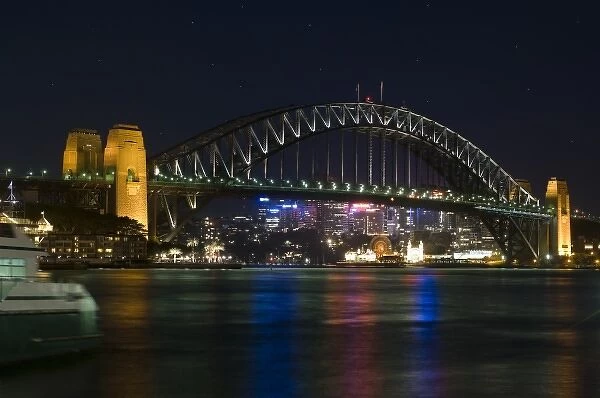 Australia, Sydney. Sydney harbor at night