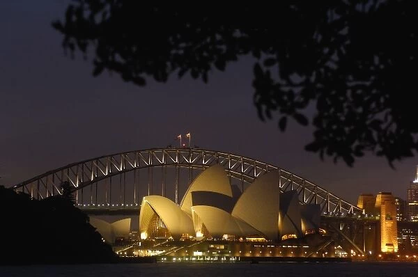 Australia. Sydney Opera House with Sydney Harbour Bridge at night. Sydney NSW AUSTRALIA