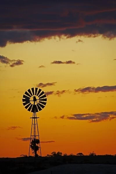 Australia. Windmill at Sunset, Mungo National Park, Outback New South Wales, Australia